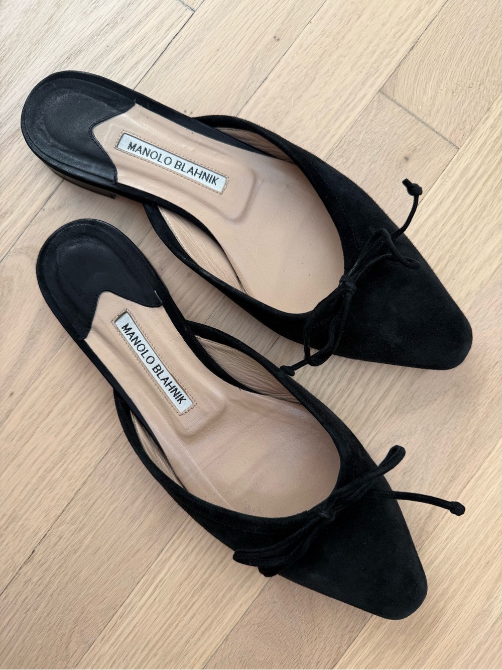Manolo Blahnik Ballerimu black suede flat mule 39.5